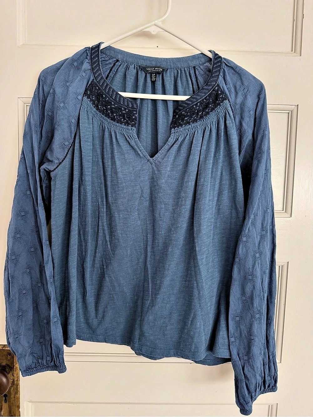 Lucky Brand Embroidered Long Sleeve Blouse in Blue Size Small
